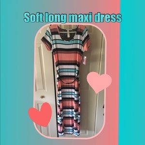 COPY - Coral black and mint blue striped maxi dre…
